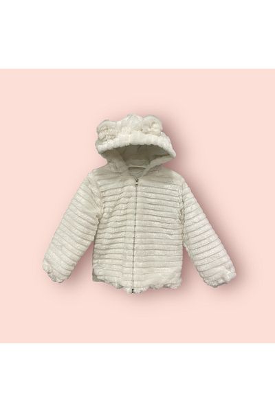 Lumia Baby Striped Girl's Plush Coat with Ear Detail