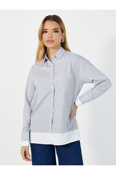 Styli Striped Collared Shirt with Contrast Detail at The Bottom
