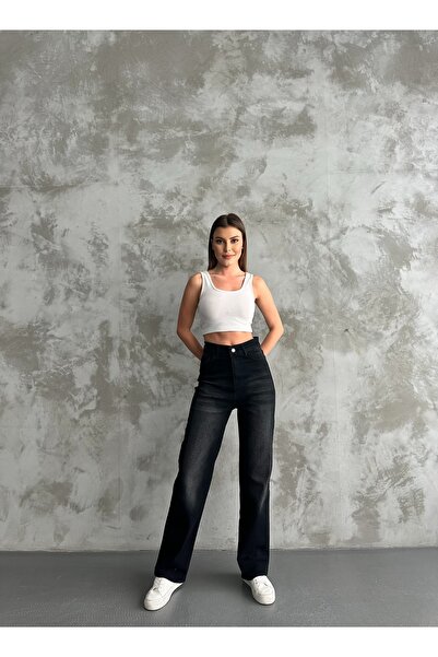 Linarose Kadın Bol Kesim Boru Paça Likralı Palazzo Jean Pantolon