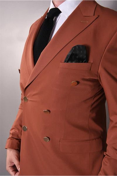 AGUSTİNİ Agustini - Brick Colored Double Breasted Pointed Collar Suit