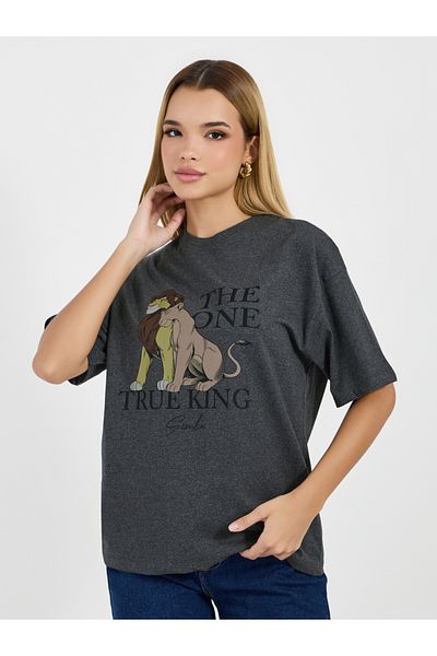 Styli Acid Wash True Lion King Graphic Oversized T-Shirt