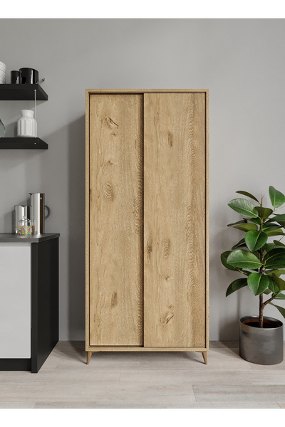 KZNMOB HOME Sürgülü Çok Amaçlı Meşe Mutfak Dolabı, Erzak Dolabı, Kavanoz Dolabı, Kiler Dolabı