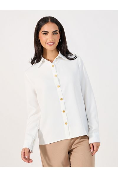 Styli Loose Fit Utility Shirt with Matte Golden Buttons
