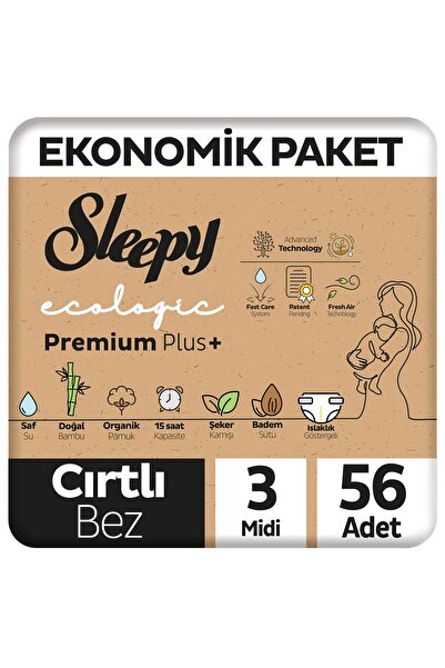 Sleepy Ecologic Premium Plus Ekonomik Paket Bebek Bezi 3 Numara Midi 56 Adet