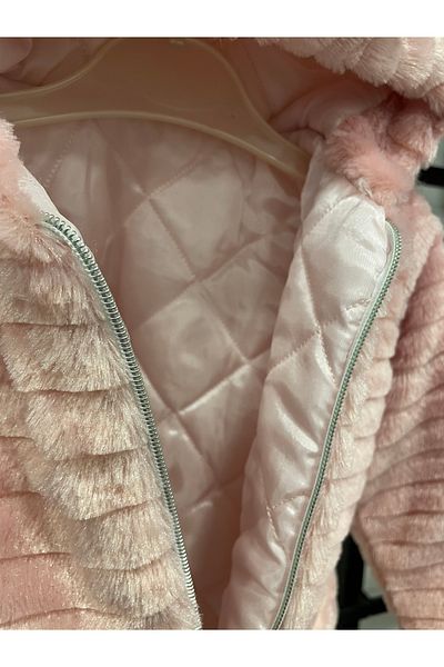 Lumia Baby Striped Girl's Plush Coat with Ear Detail