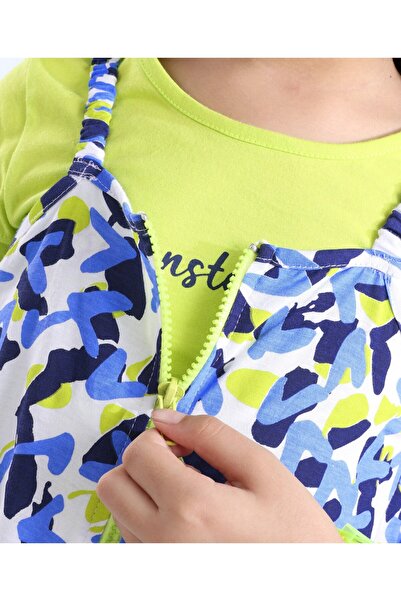 Ollington St. Ollington St. Abstract Print Jumpsuit Zipper and Half Sleeve Text Print Inner Top Set-White & Green