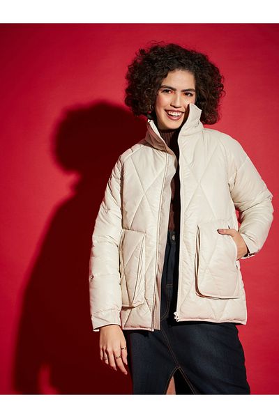 Sassafras By Styli High Neck Diamond Quilt Puffer Jacket