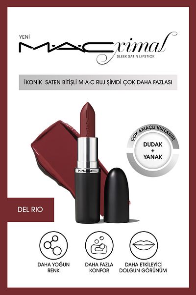 M.A.C Macximal Sleek Satin Lipstick Ikonik Satin Finish Lipstick-Del Rio 3.5Gm
