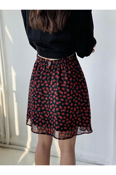 Retrobird Valerie Lined Red Chiffon Flared Skirt - Four Seasons