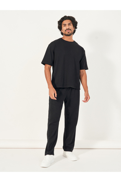 Styli Back Print Oversized T-Shirt & Open Hem Joggers Interlock Co-Ords