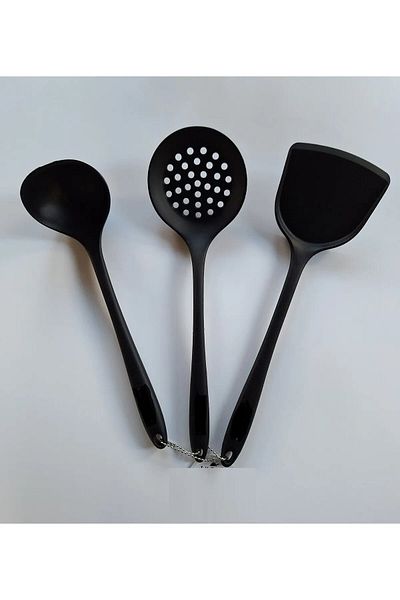 PERİBOİA Periboia 3-Piece Silicone Finish Kitchen Meal Prep Set - Fireproof and Non-Stick Scoop and Colander Spatula