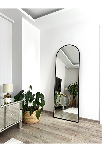 EFFE YAPI DEKOR Siyah Metal Çerçeveli Ayaklı Oval Boy Aynası 180x60 Cm