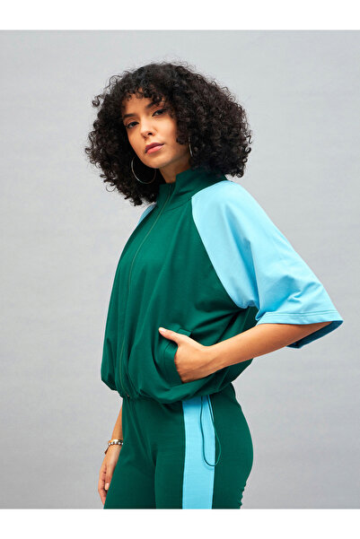 Sassafras By Styli Color Block High Neck Jacket with Toggle Detail