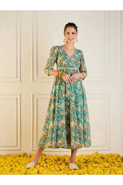 Sassafras By Styli All-Over Floral Print Anarkali Maxi Dress