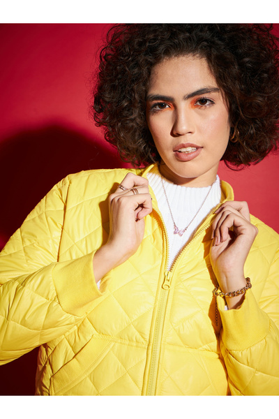 Sassafras By Styli Diamond Quilted Collared Bomber Jacket