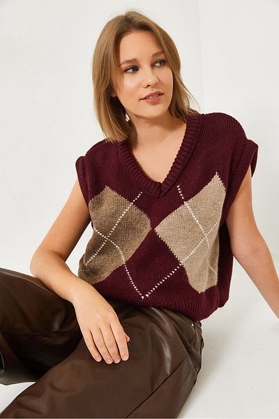 Bianco Lucci Premium Diamond Patterned Oversize Women's Knitwear Sweater - Ts 241003 60261172