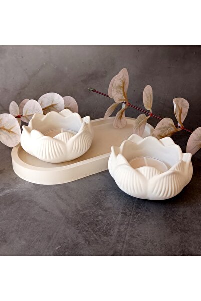 UD Consept İkili Dekoratif Lotus Mumluk (Tealight Mumlar Dahil)