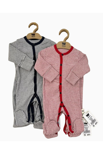 WOWOKİDS Black Striped Baby Romper - with Gloves