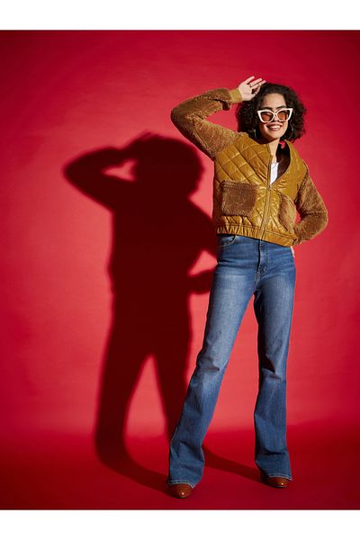 Sassafras By Styli Faux Fur Detail Bomber Jacket with Pockets