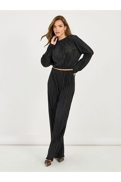 Styli Plisse Regular Fit Top & Wide Leg Pants Co-Ords