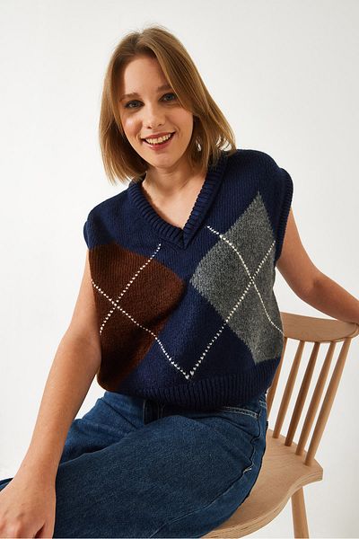 Bianco Lucci Premium Diamond Patterned Oversize Women's Knitwear Sweater - Ts 241003 60261172