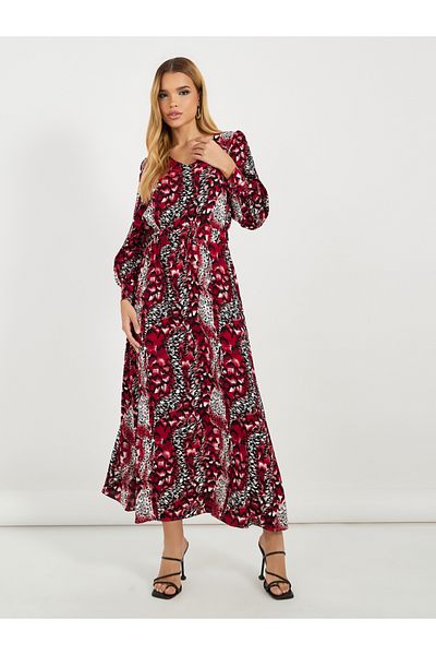 Styli All-Over Print Long Sleeves A-Line Maxi Dress