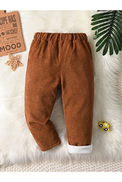 shop kahve rengi ici peluş detaylı kadife pantolon
