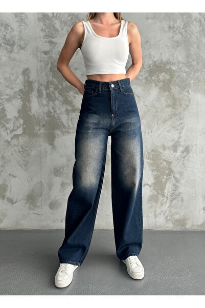 Linarose Дамски сиви свободни широки крачоли, ежедневни широки дънки тип „бой...