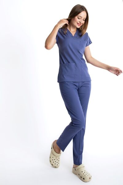 Uçak Medikal Sisli Mavi Core-flex Likralı Cerrahi Takım