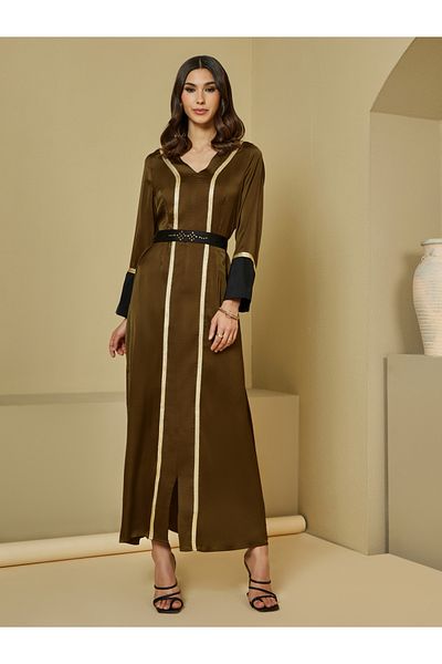 Styli Embellished Belted Contrast Detail Kaftan