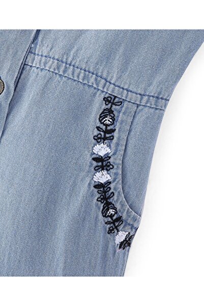 Bonfino Bonfino 100% Cotton Sleeveless Frilled Jumpsuit With Floral Embroidery - Light Blue