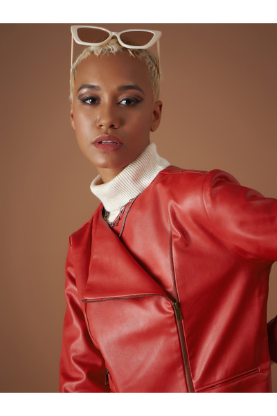 Sassafras By Styli Leather Look Wrap Front Biker Jacket