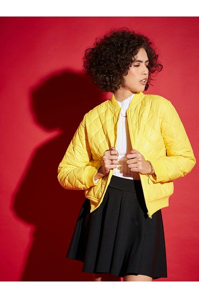 Sassafras By Styli Diamond Quilted Collared Bomber Jacket