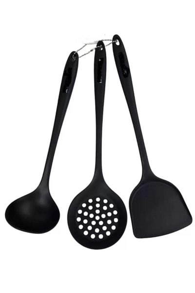 PERİBOİA Periboia 3-Piece Silicone Finish Kitchen Meal Prep Set - Fireproof and Non-Stick Scoop and Colander Spatula