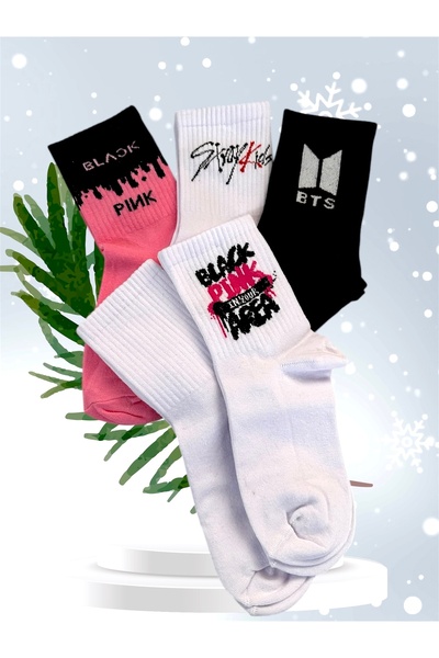 çorapdunyam Unisex Σειρά 5 Μαύρες κάλτσες Ping Bts Exo Cheerful College Tennis