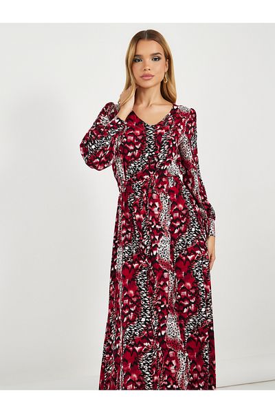 Styli All-Over Print Long Sleeves A-Line Maxi Dress