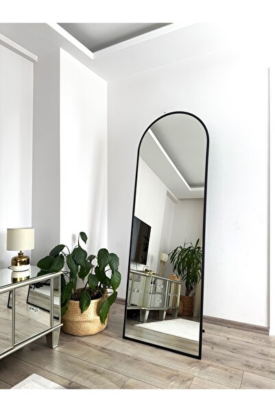 EFFE YAPI DEKOR Siyah Metal Çerçeveli Ayaklı Oval Boy Aynası 180x60 Cm