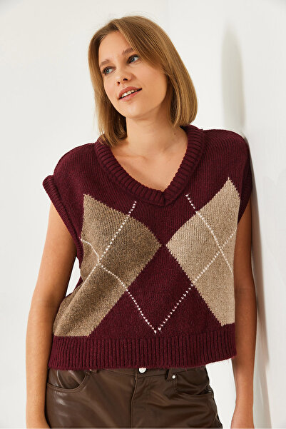 Bianco Lucci Premium Diamond Patterned Oversize Women's Knitwear Sweater - Ts 241003 60261172