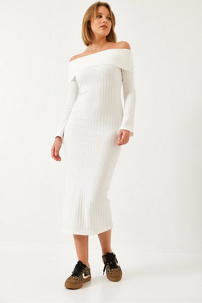 Bianco Lucci Women's Madonna Collar Spanish Sleeve Ribbed Dress 0201 60261176