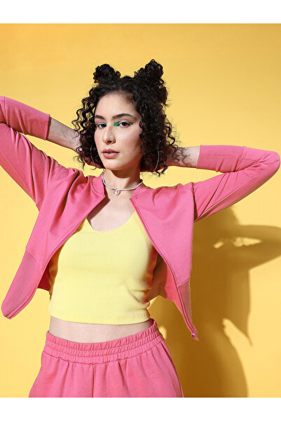 Sassafras By Styli Studded Print Crop Jacket with Zip Closure