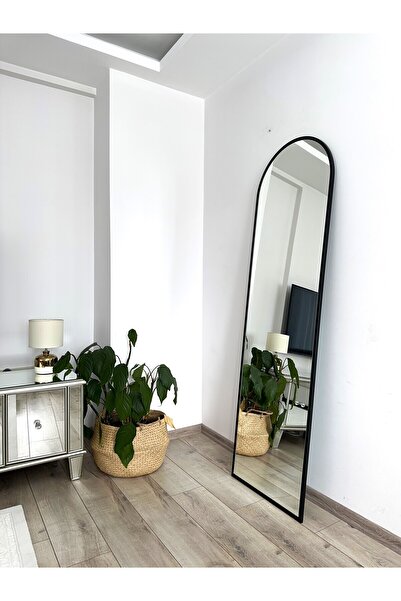 EFFE YAPI DEKOR Siyah Metal Çerçeveli Ayaklı Oval Boy Aynası 180x60 Cm