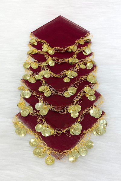 ZEYMERADE Bordo Gold Pullu Tül Halay Mendili 1 Adet, Gelin Damat Düğün Kına S...