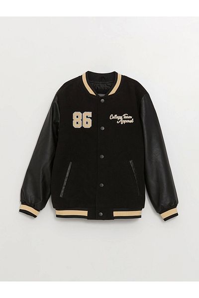 LC Waikiki Lcw Kids Black College Collar Embroidered Boys' Coat