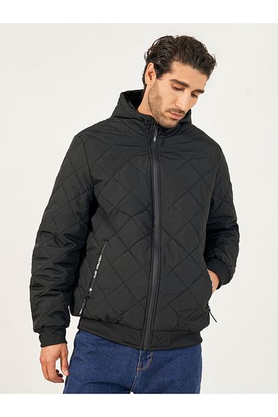 Styli Diagonal Quilted Hooded Puffer Jacket