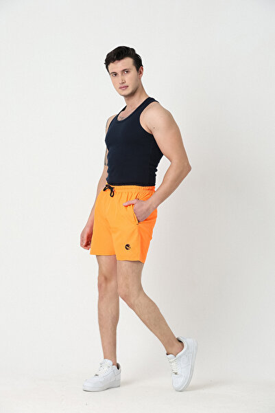 rlt relax time Ανδρικό σορτς πισίνας και θαλάσσης με κεντημένο φωσφόρο πορτοκαλί-μαύρο