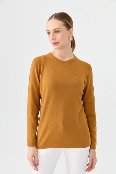 Desen Triko Bluză de damă de culoare muștar - Lycra, mânecă lungă, decolteu