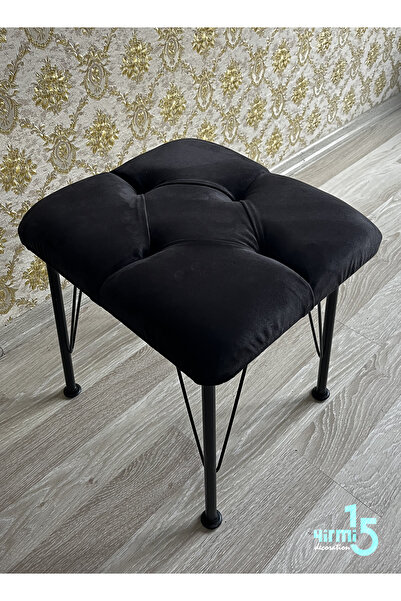 Yirmi15 Metal Ayaklı Novolux Puf Black- Siyah Puf