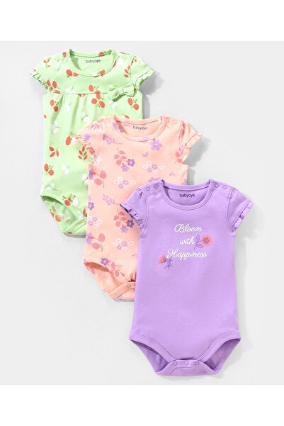 Babyoye قطن صديق للبيئة Eco Jiva Finish Yarım Kollu Tek Parça Tulumlar çiçek ...