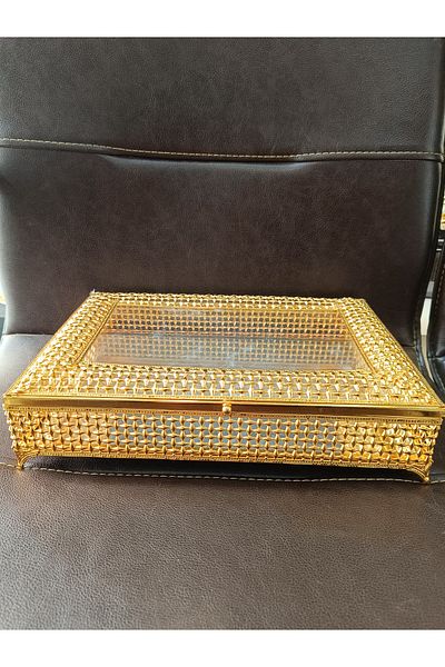 DEKOR ZÜCCACİYE HOME Medium Size Jewelry Box Napkin Holder with Mirrored Glass Lid