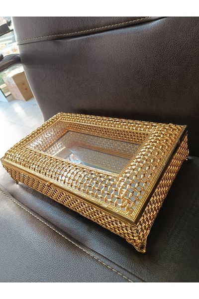 DEKOR ZÜCCACİYE HOME Medium Size Jewelry Box Napkin Holder with Mirrored Glass Lid
